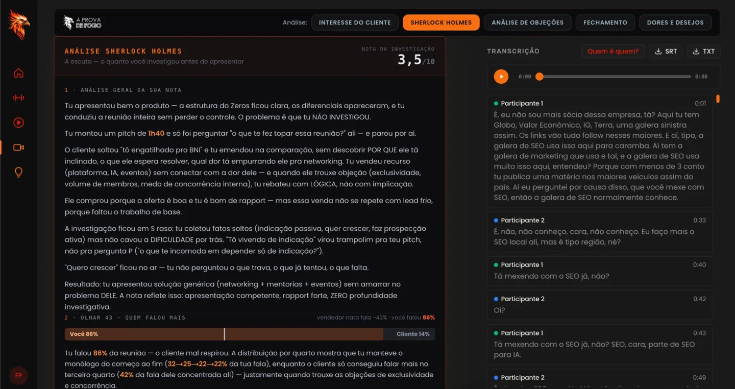 Análise Sherlock Holmes com o Olhar 43 e a transcrição ao lado
